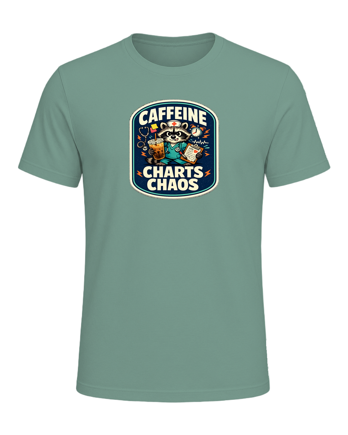 Caffeine Charts Chaos Tee — Heather Dusty Blue
