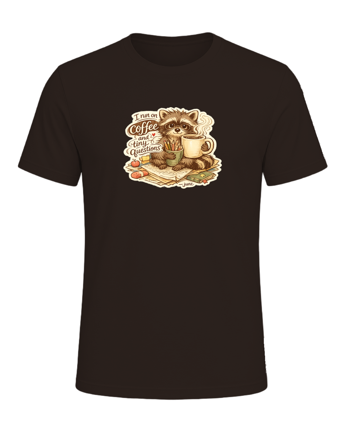 I Run On Coffee And Tiny Questions Tee — Brown