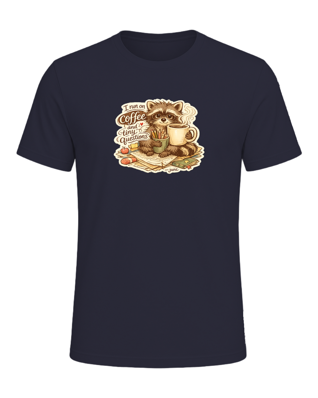 I Run On Coffee And Tiny Questions Tee — Heather Navy