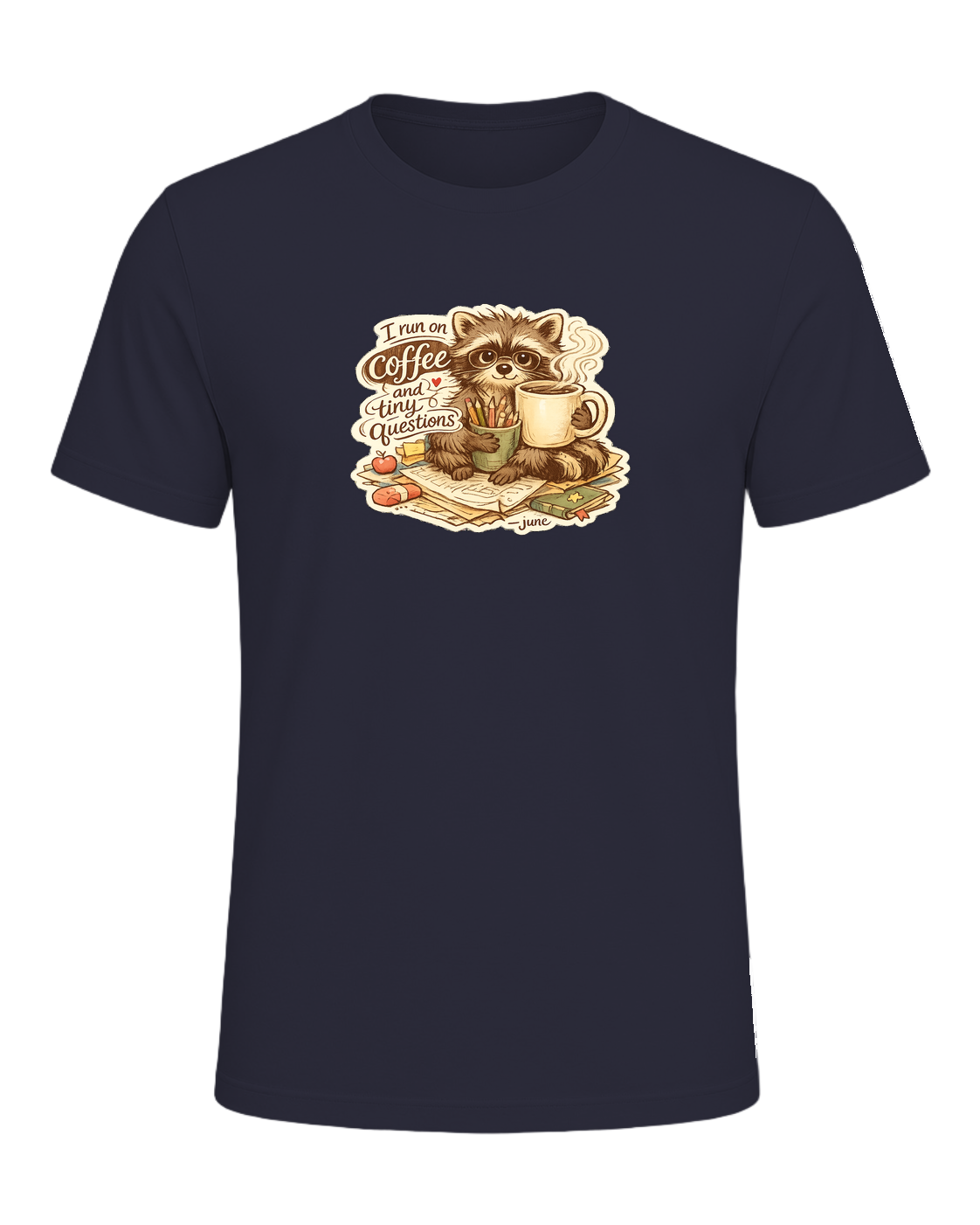 I Run On Coffee And Tiny Questions Tee — Heather Navy