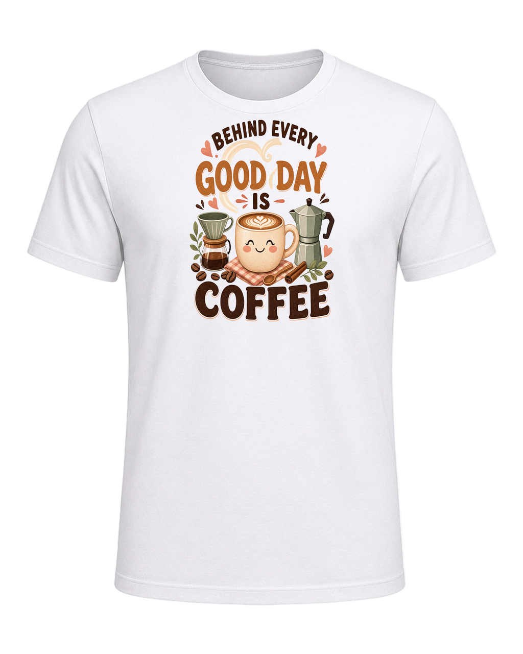 BEHIND EVERY GOOD DAY IS COFFEE — White