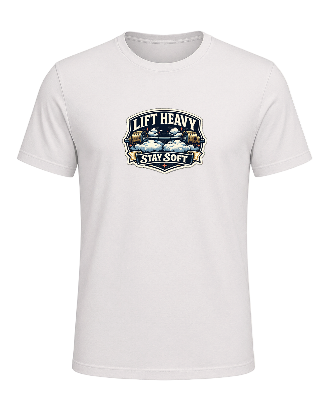 A funny vintage gym badge tee for lifters who train heavy and keep a soft heart. — Heather Cement