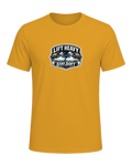 A funny vintage gym badge tee for lifters who train heavy and keep a soft heart. — Mustard