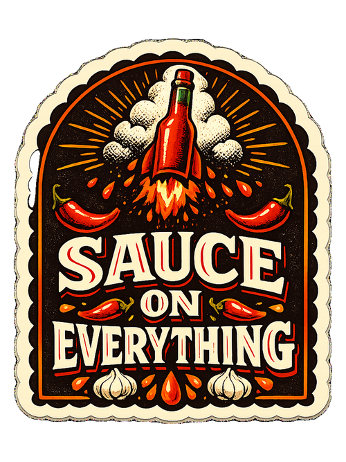 A bold vintage hot sauce label tee for the person who puts sauce on everything.