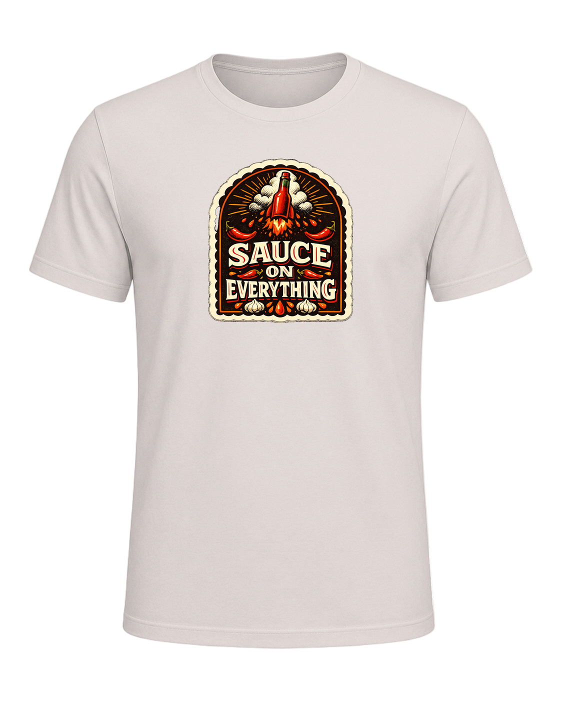 A bold vintage hot sauce label tee for the person who puts sauce on everything. — Heather Dust