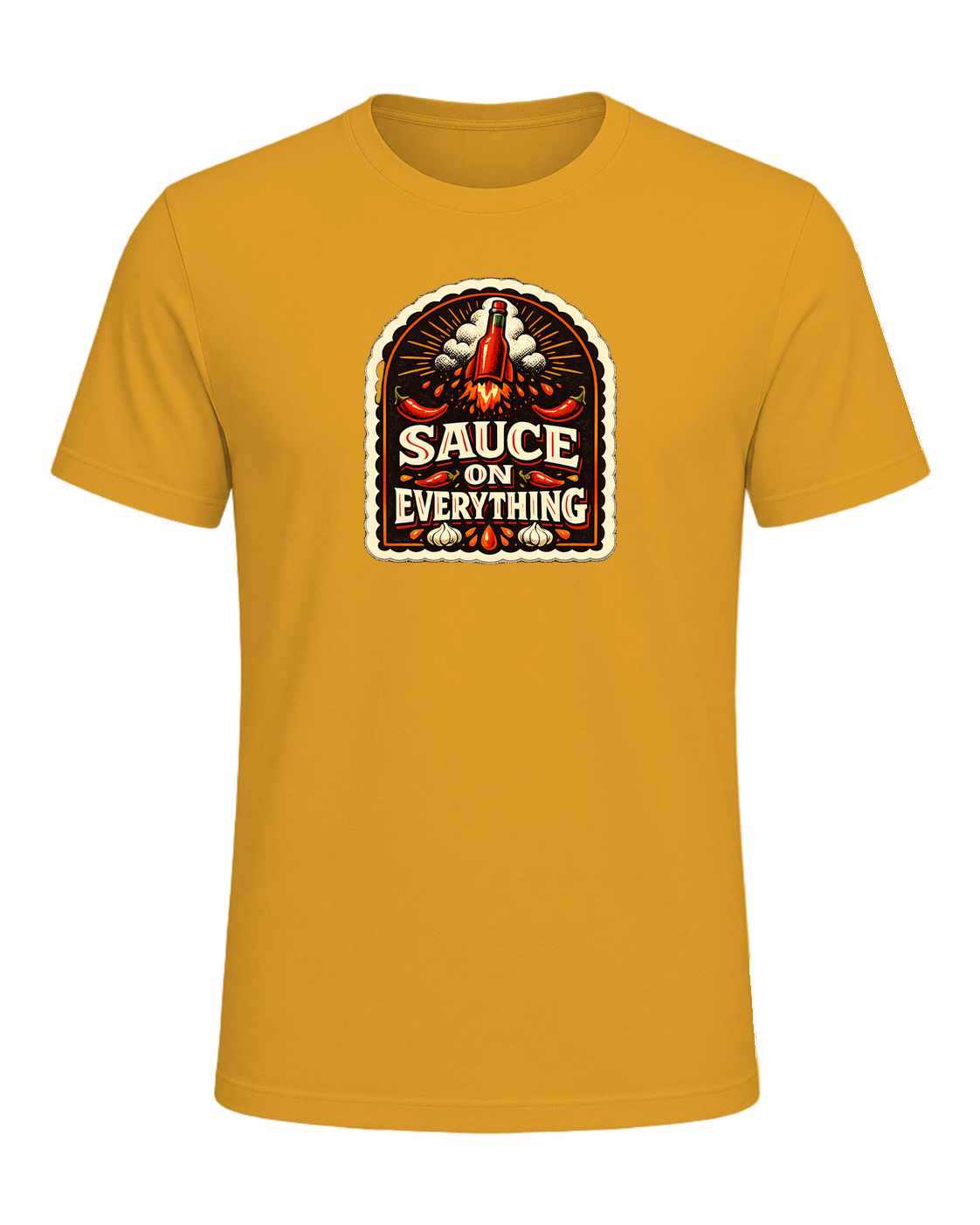 A bold vintage hot sauce label tee for the person who puts sauce on everything. — Mustard