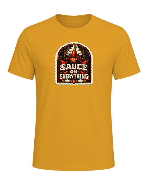 A bold vintage hot sauce label tee for the person who puts sauce on everything. — Mustard