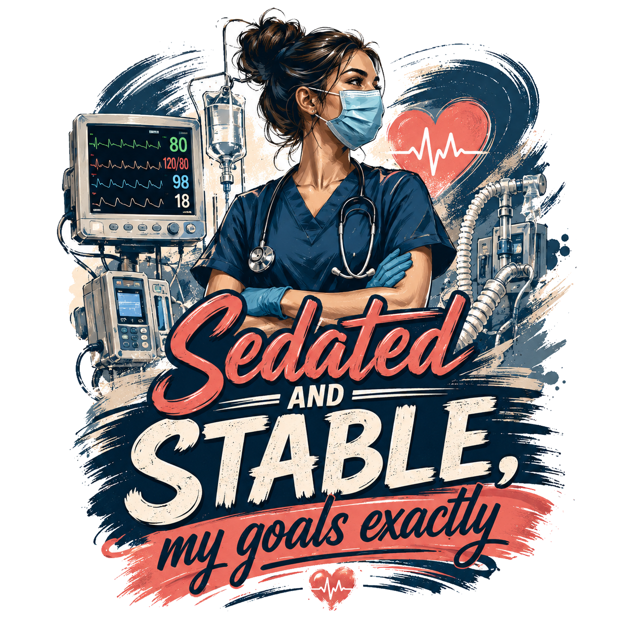 Sedated and stable, my goals exactly