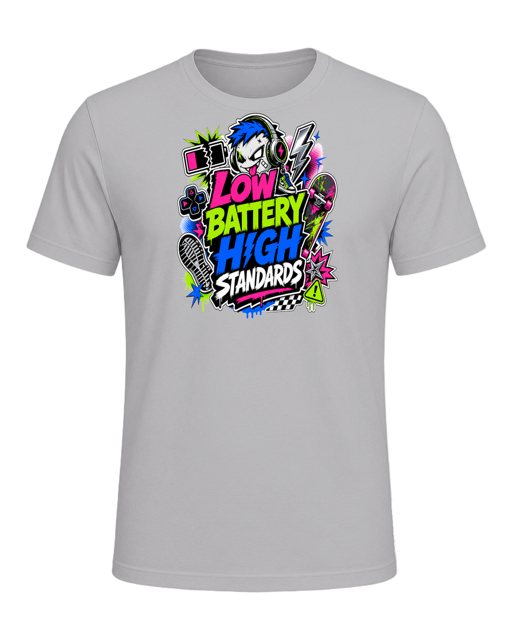 LOW BATTERY HIGH STANDARDS — Athletic Heather