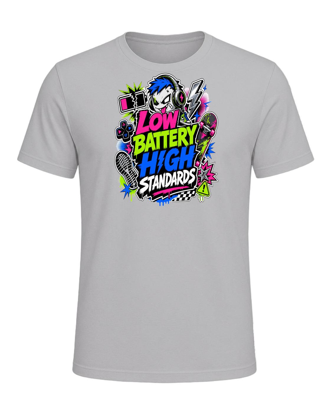 LOW BATTERY HIGH STANDARDS — Athletic Heather