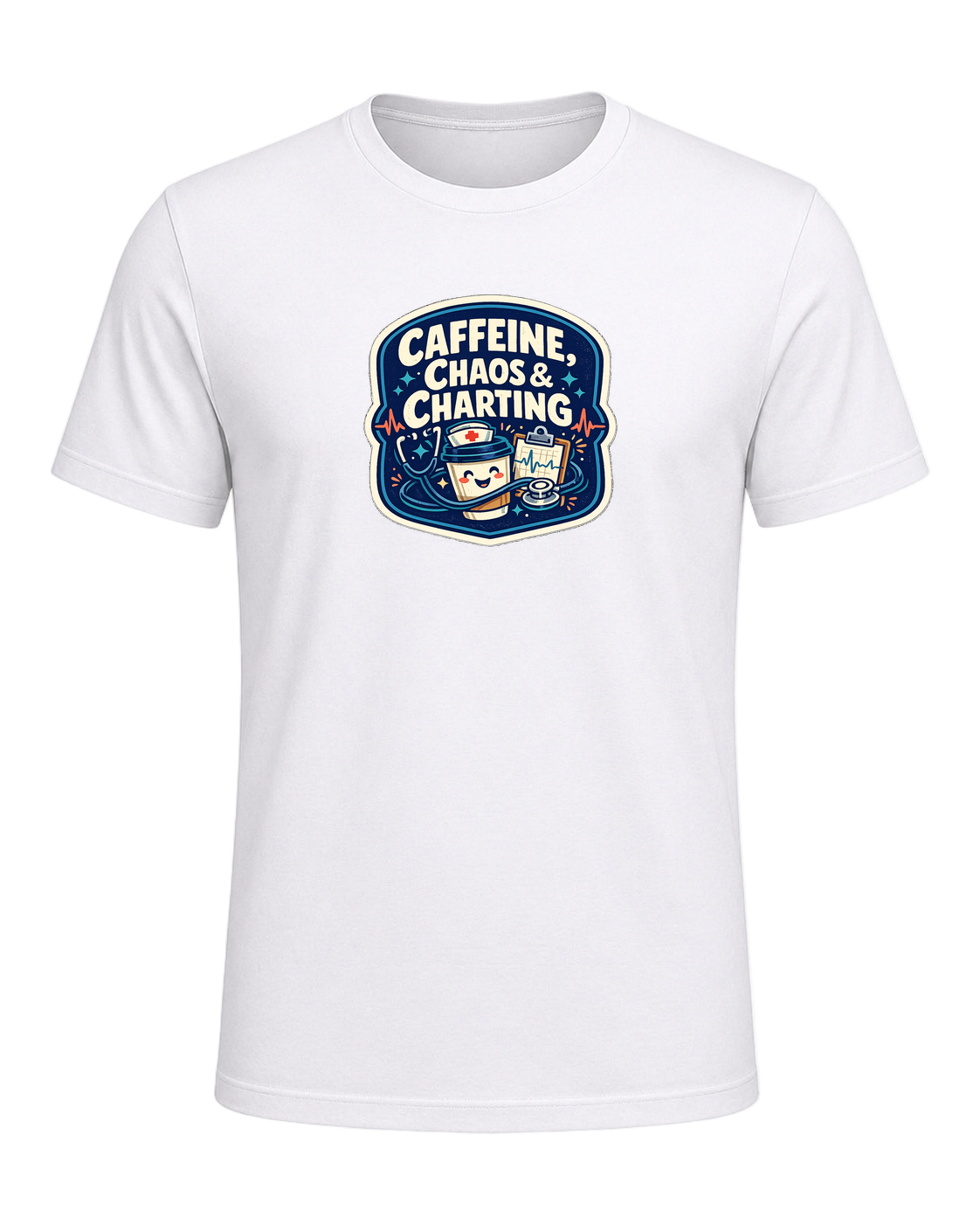 Caffeine, Chaos & Charting Tee — White