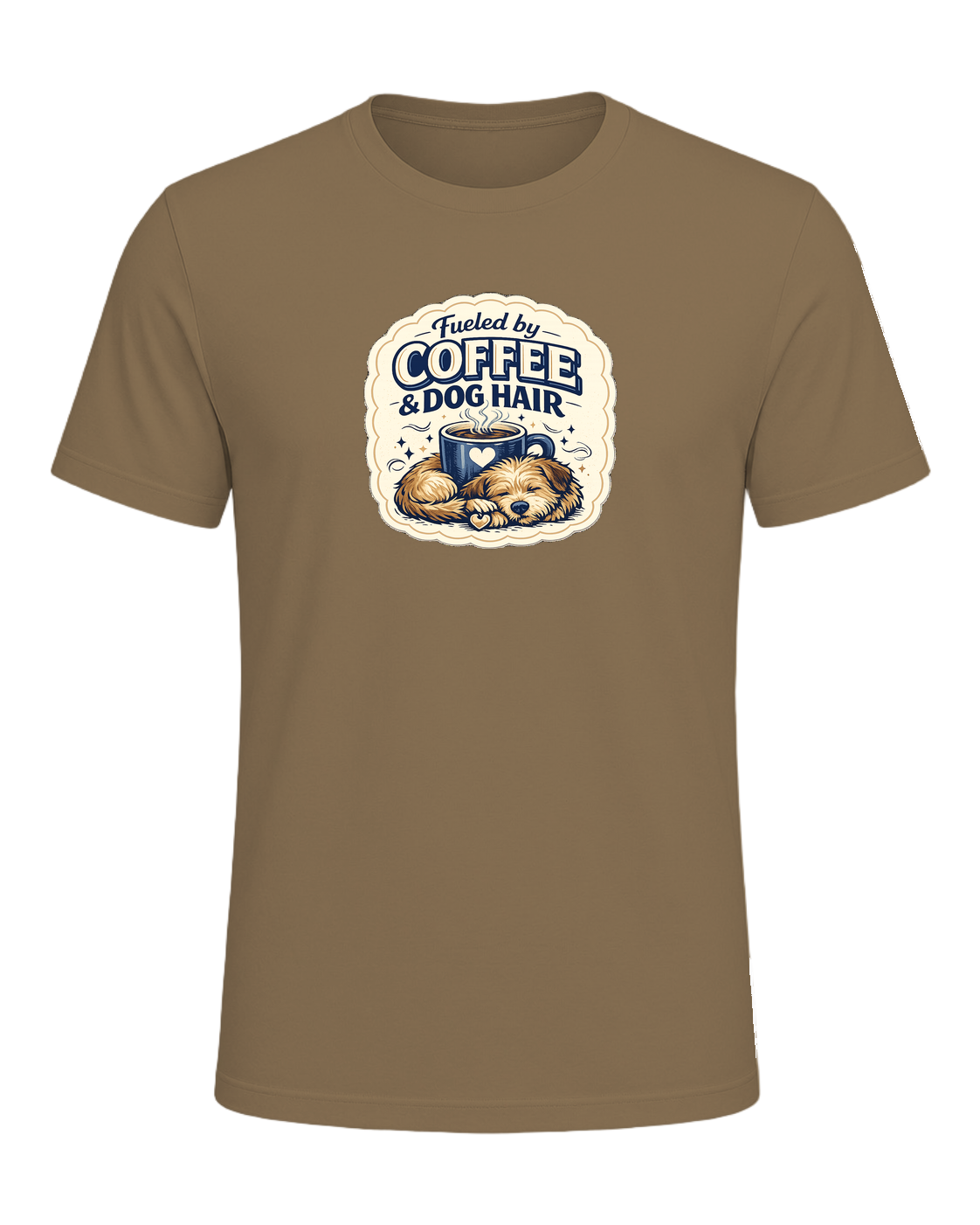 Fueled By Coffee & Dog Hair Tee — Heather Olive