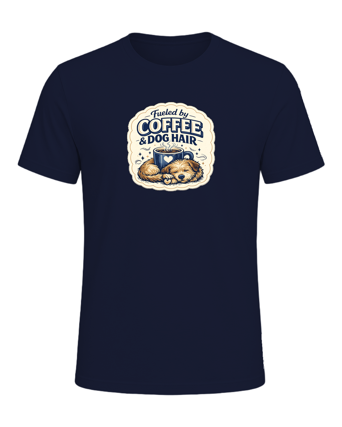 Fueled By Coffee & Dog Hair Tee — Navy