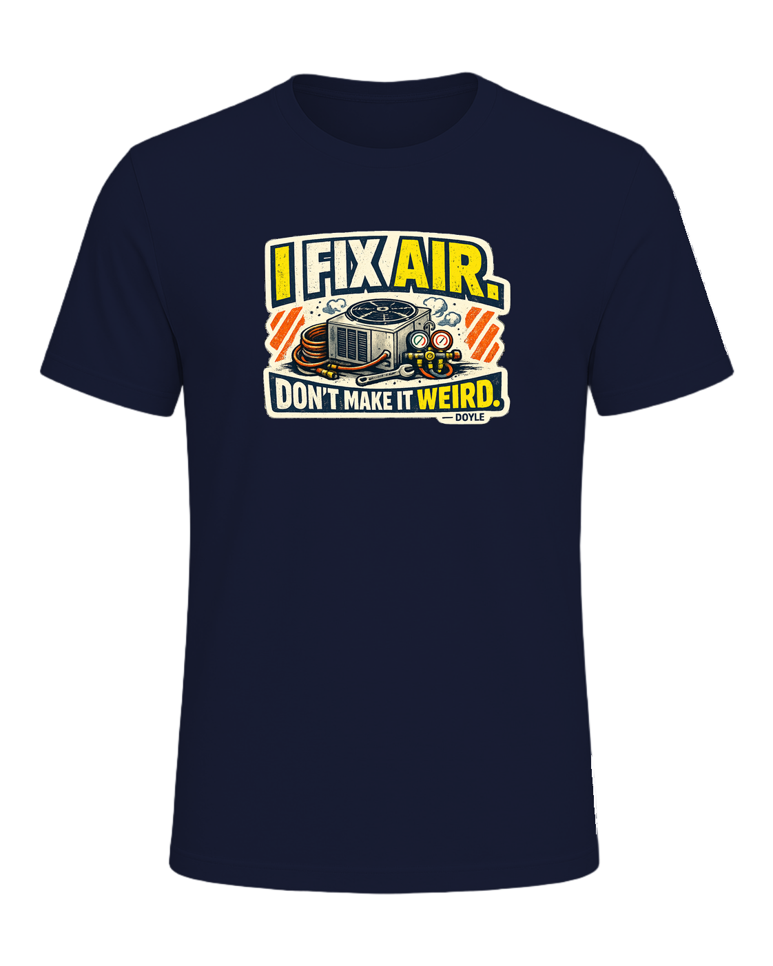 A gritty workwear HVAC tee for the tech everyone calls when the air gets weird. — Navy