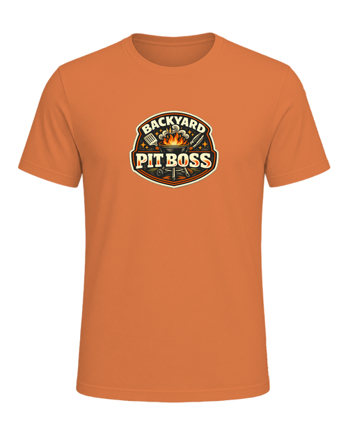 A bold retro BBQ badge tee for the backyard cook who takes charge of the grill. — Burnt Orange