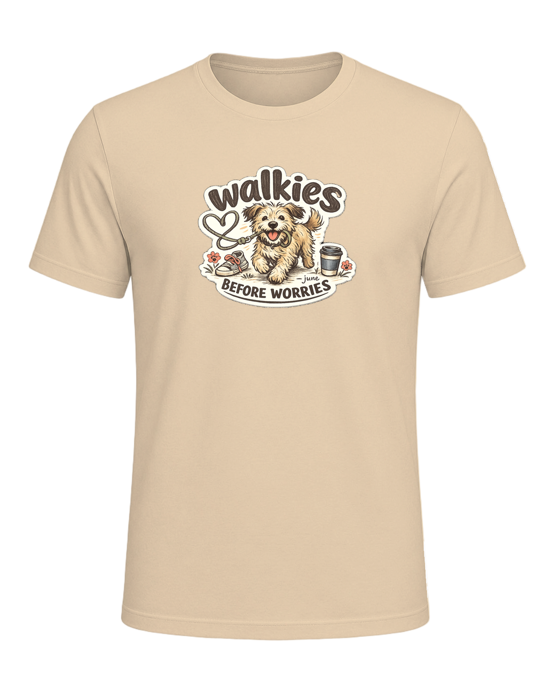 Walkies Before Worries Tee — Soft Cream