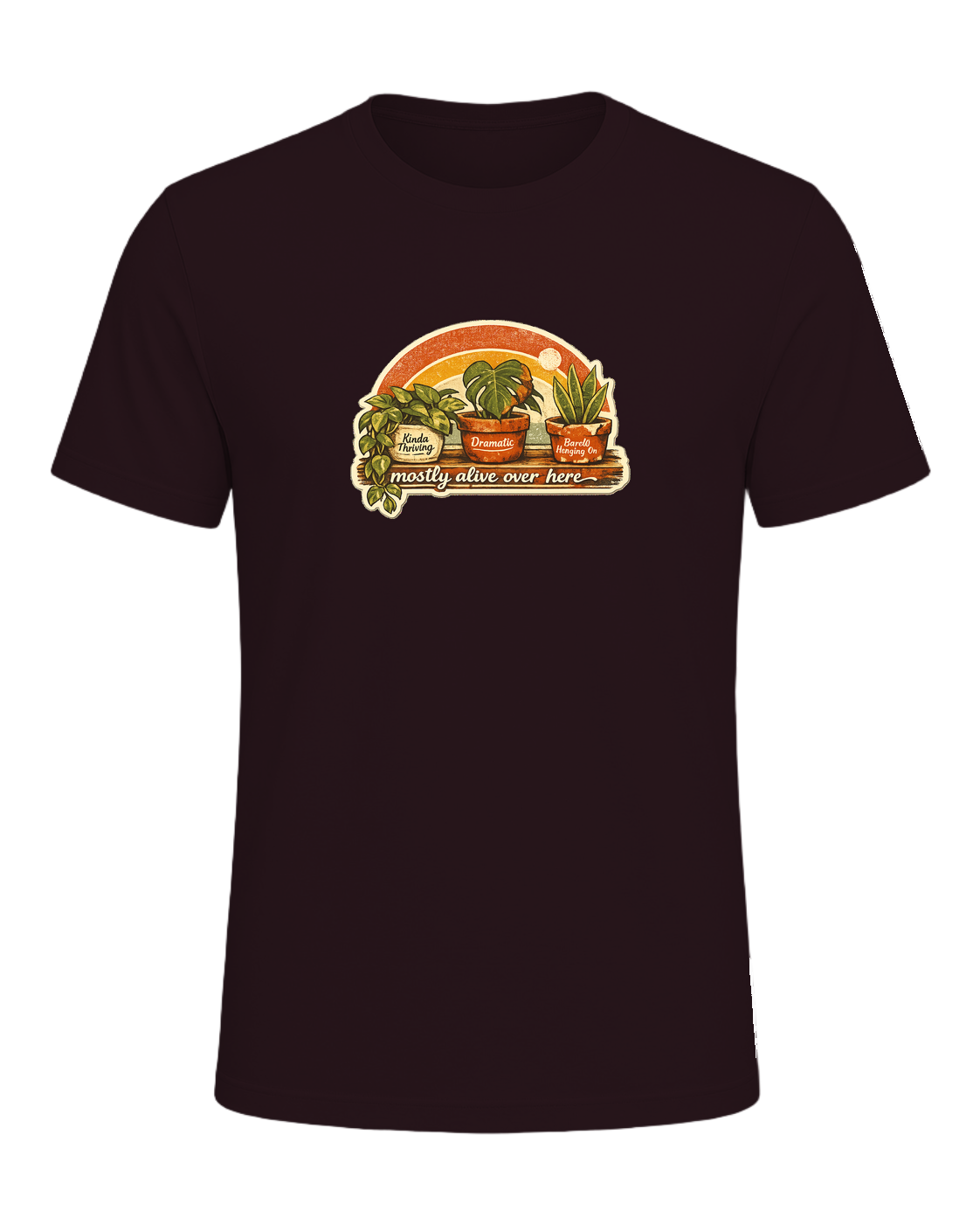 Mostly Alive Over Here Tee — Oxblood Black