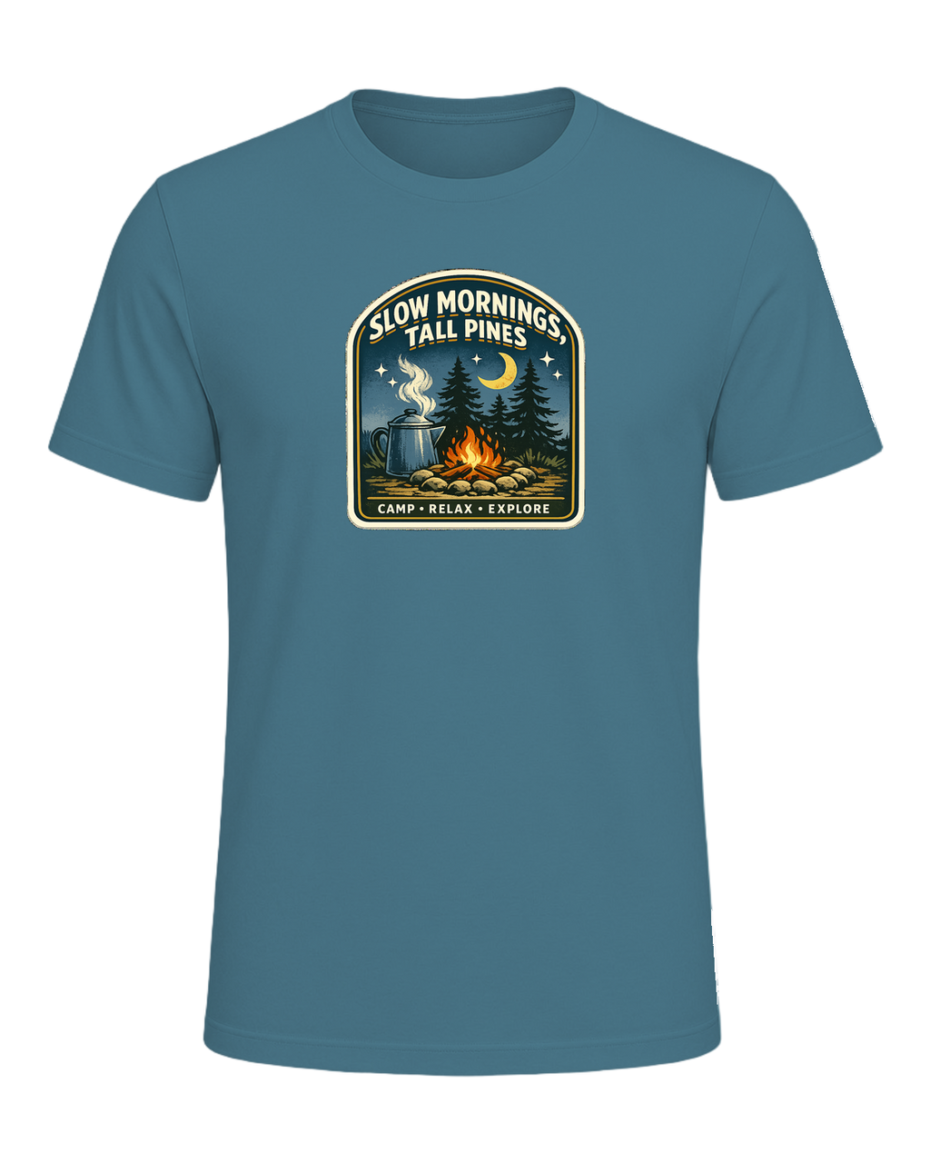 Slow Mornings, Tall Pines Tee — Heather Deep Teal