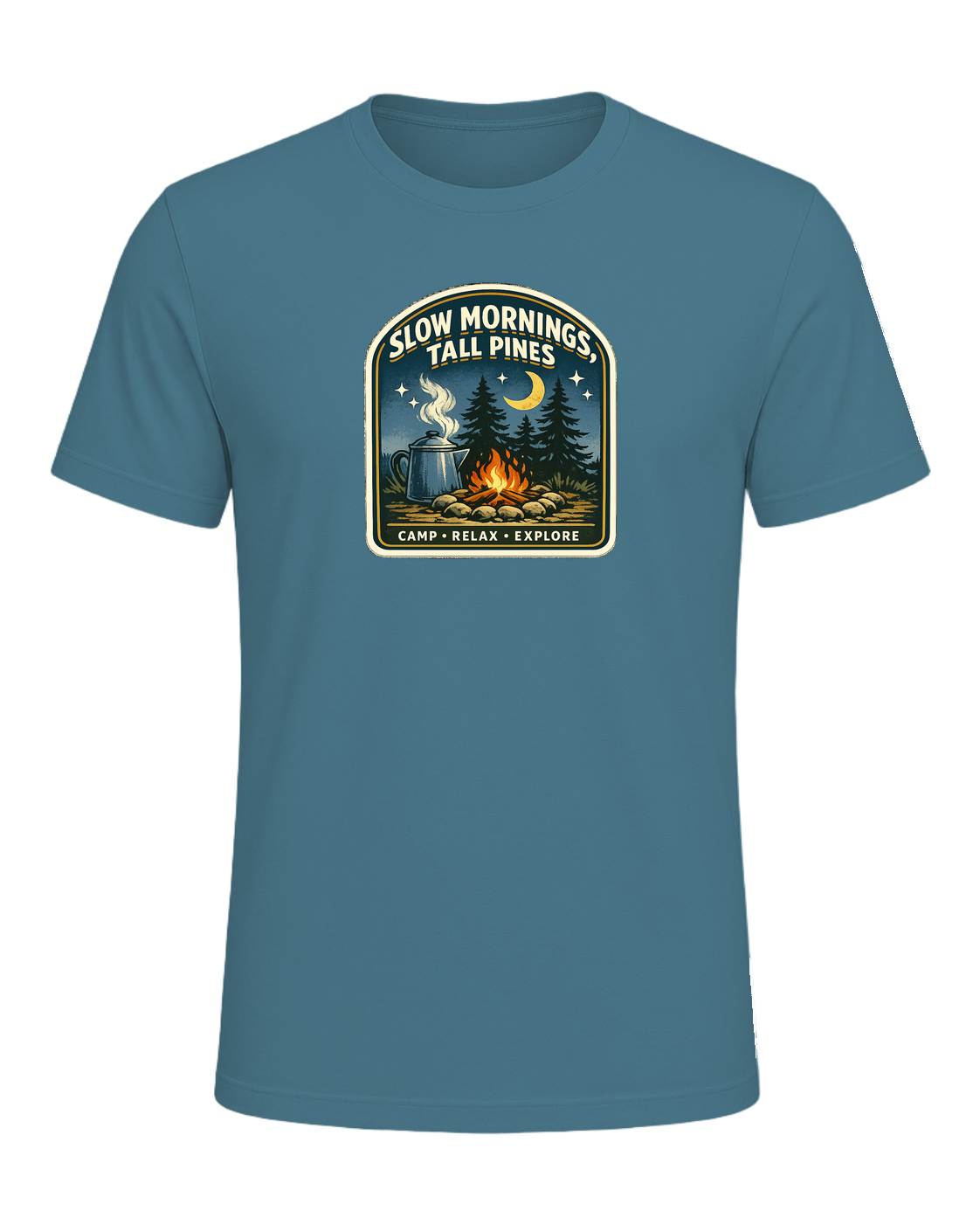 Slow Mornings, Tall Pines Tee — Heather Deep Teal