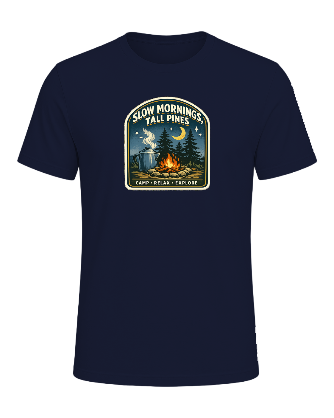 Slow Mornings, Tall Pines Tee — Navy
