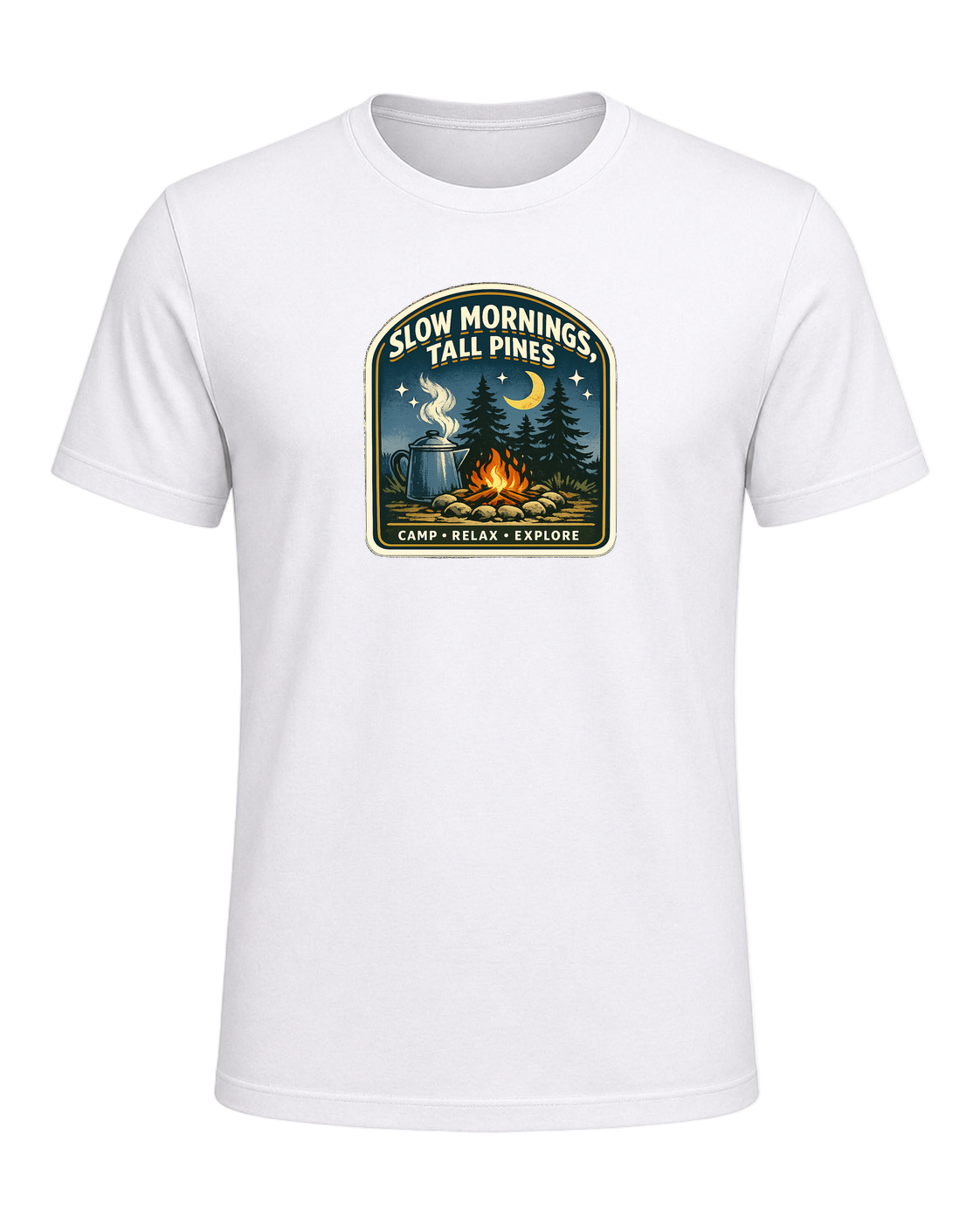Slow Mornings, Tall Pines Tee — White
