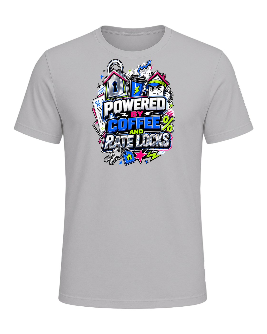POWERED BY COFFEE AND RATE LOCKS — Athletic Heather