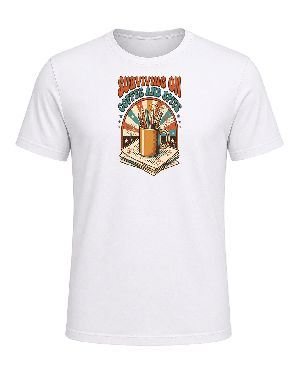 SURVIVING ON COFFEE AND SPITE — White