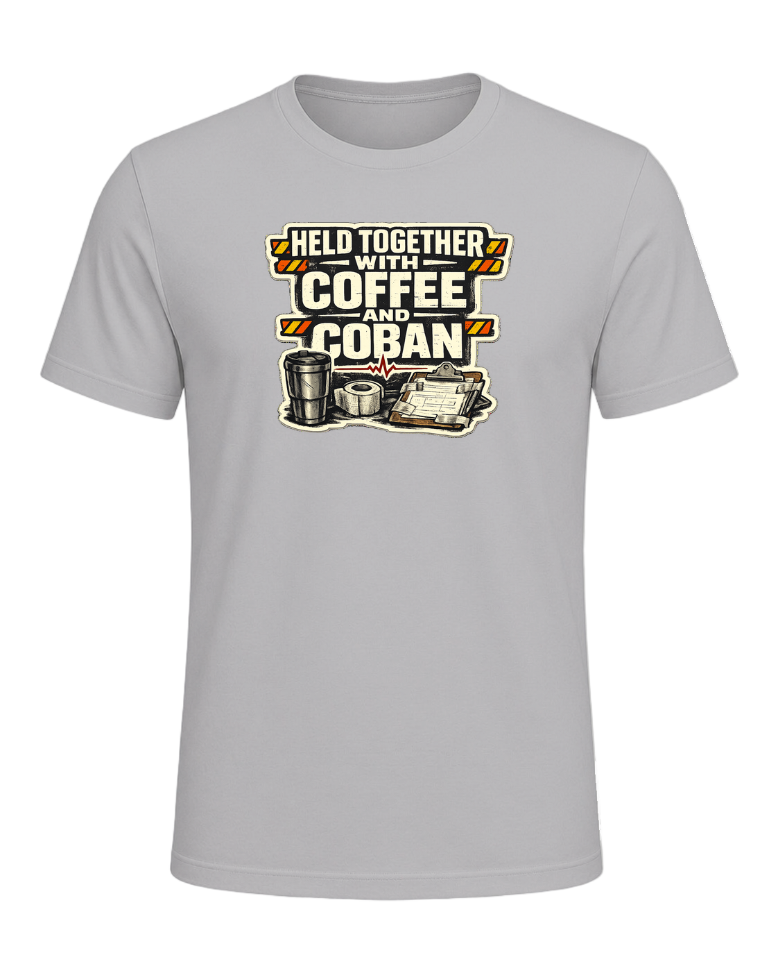 Held Together With Coffee And Coban Tee — Athletic Heather