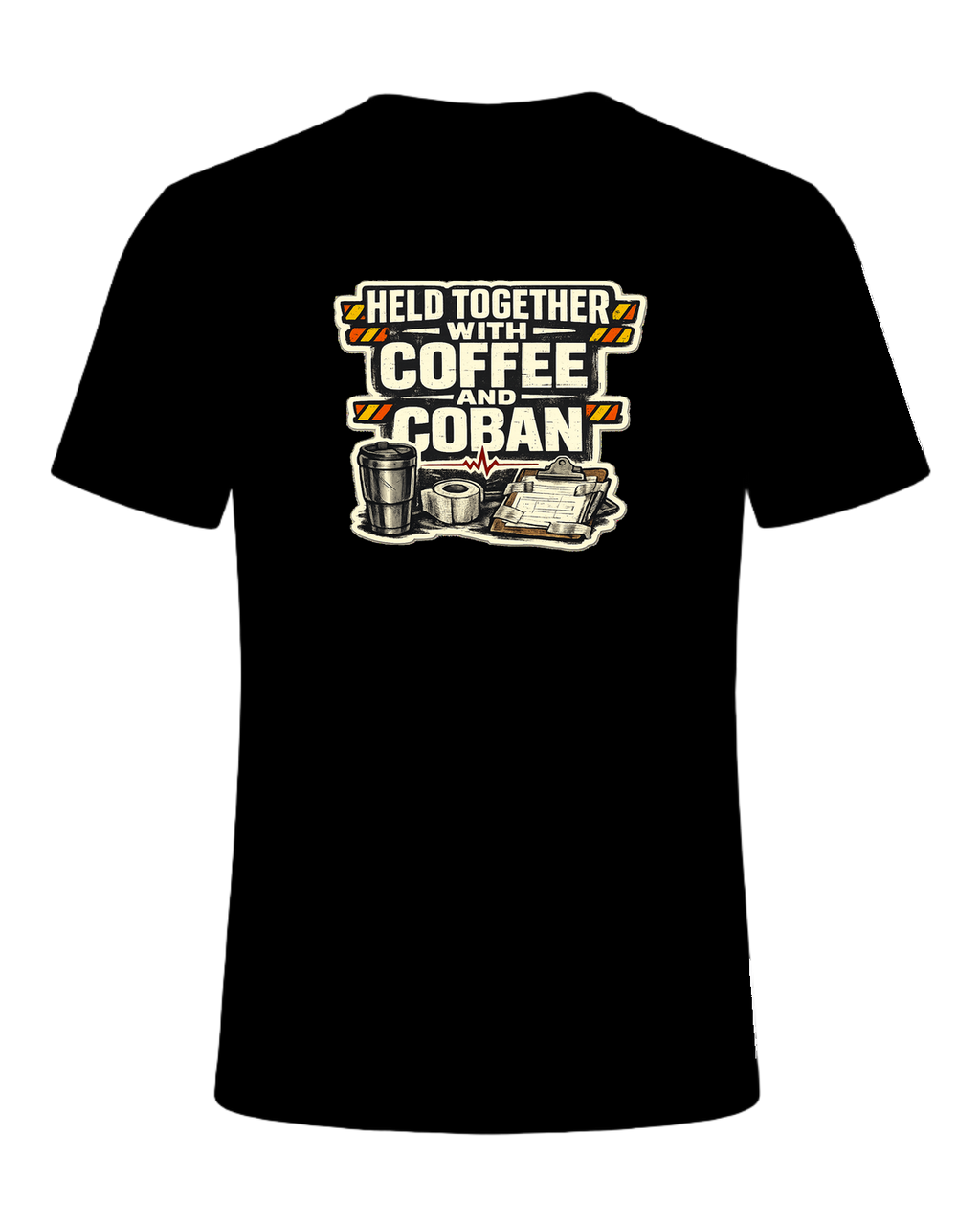Held Together With Coffee And Coban Tee — Black