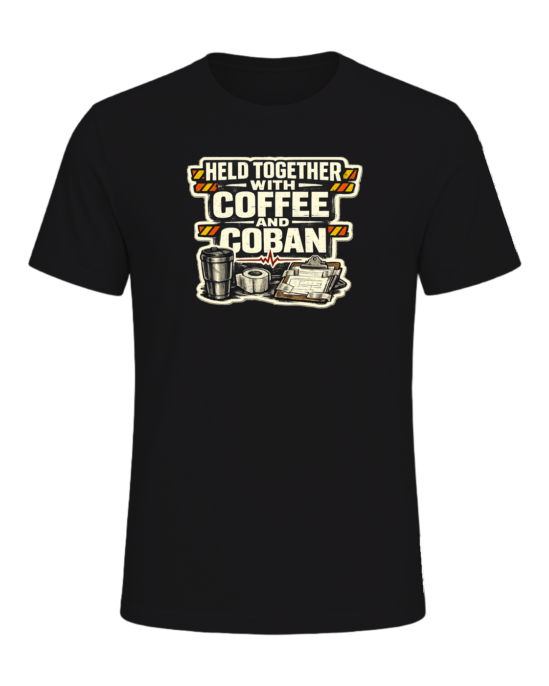 Held Together With Coffee And Coban Tee — Dark Grey Heather