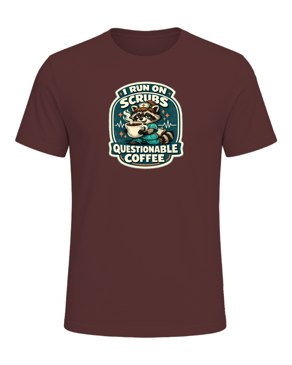 I Run On Scrubs & Questionable Coffee Tee — Heather Maroon