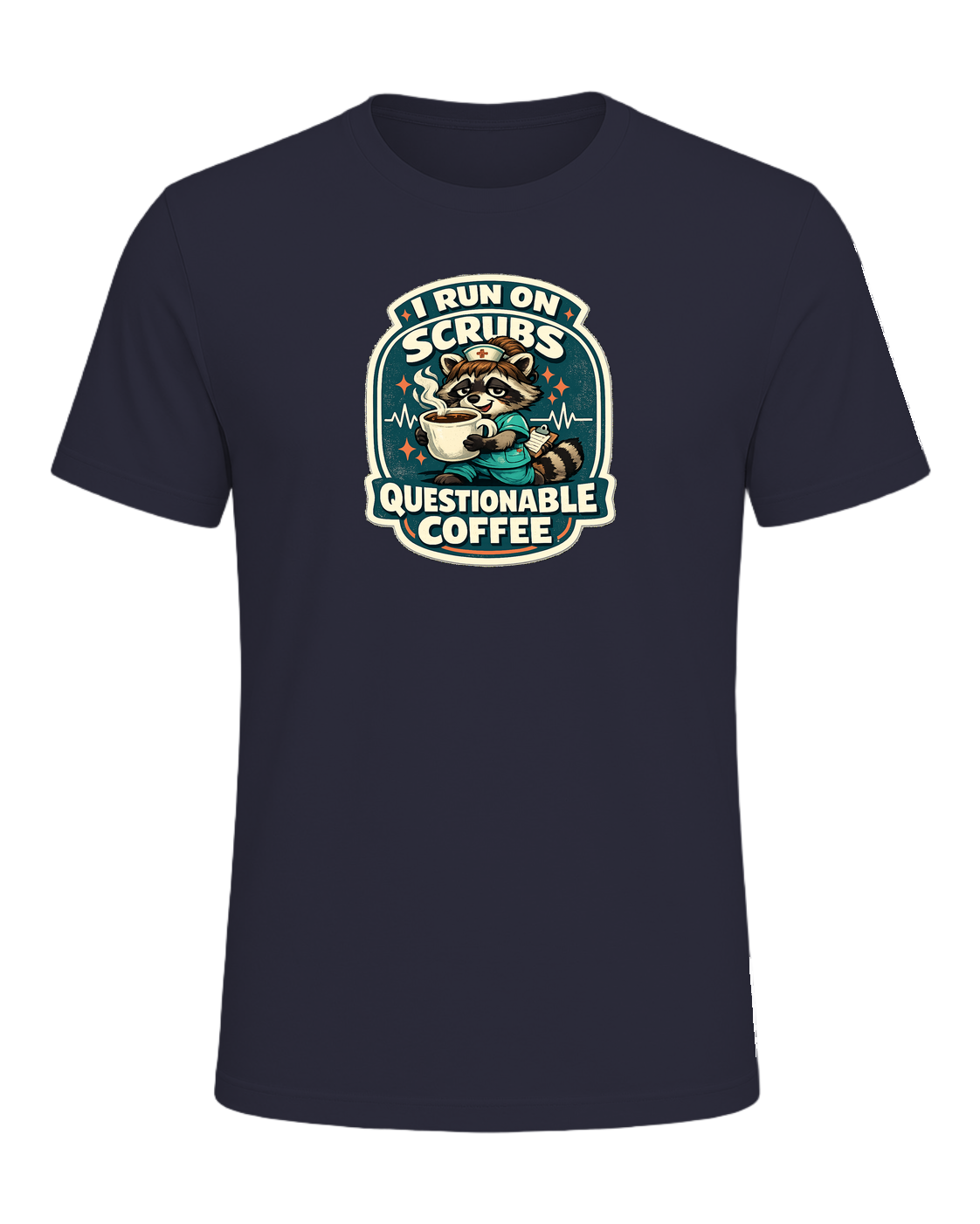 I Run On Scrubs & Questionable Coffee Tee — Heather Navy