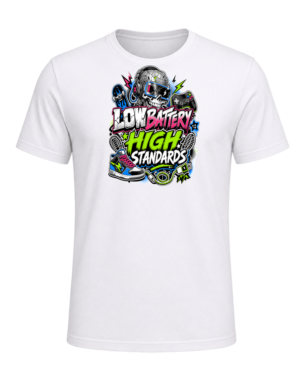 LOW BATTERY HIGH STANDARDS — White