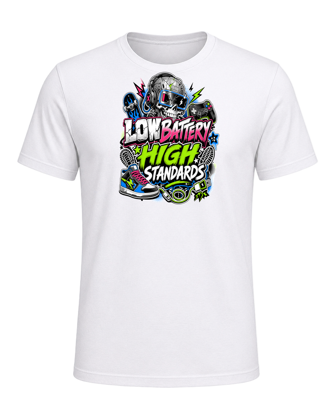LOW BATTERY HIGH STANDARDS — White