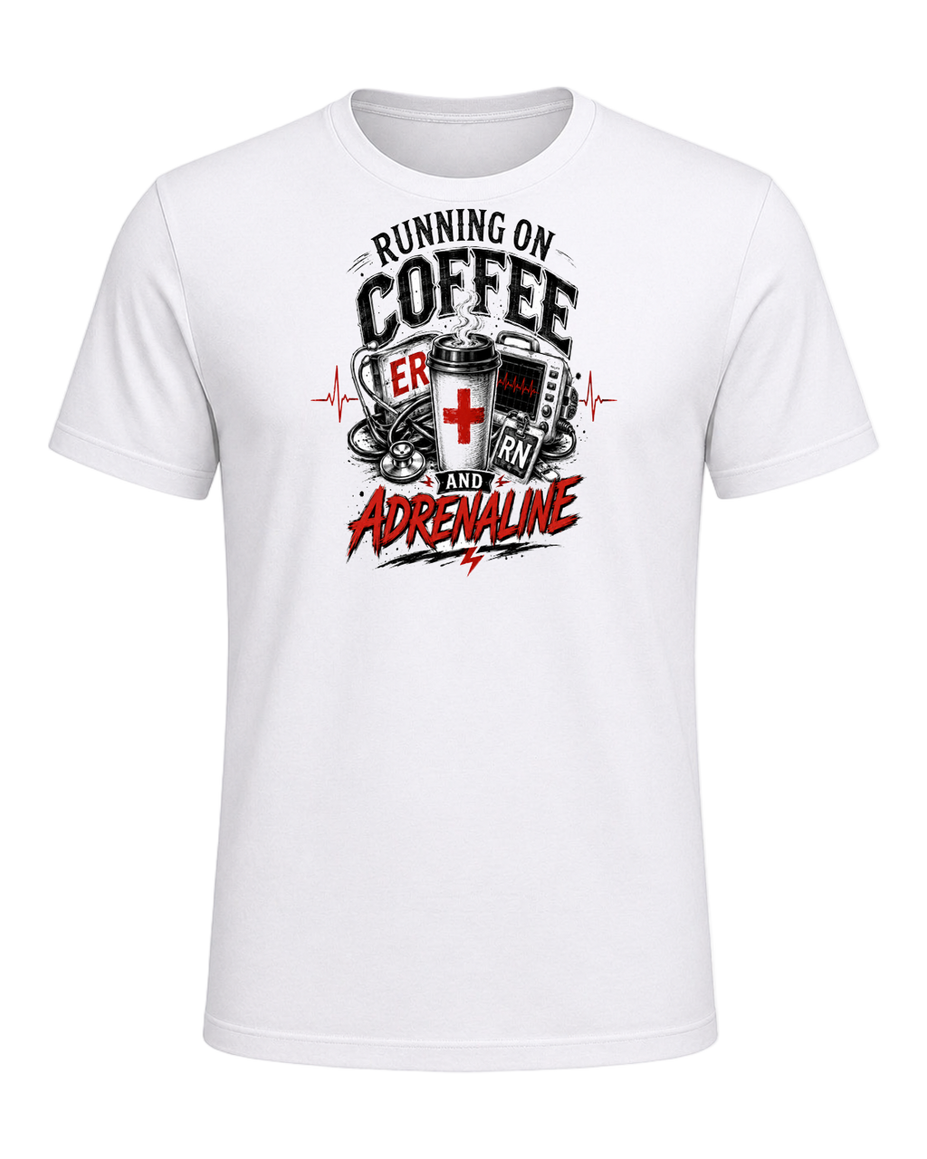 RUNNING ON COFFEE AND ADRENALINE — White