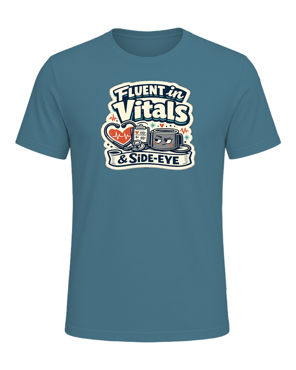 Fluent In Vitals & Side-eye Tee — Heather Deep Teal