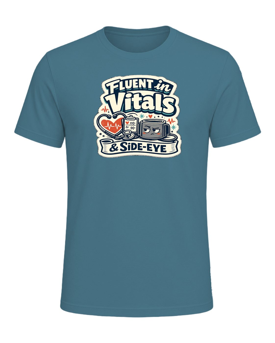 Fluent In Vitals & Side-eye Tee — Heather Deep Teal