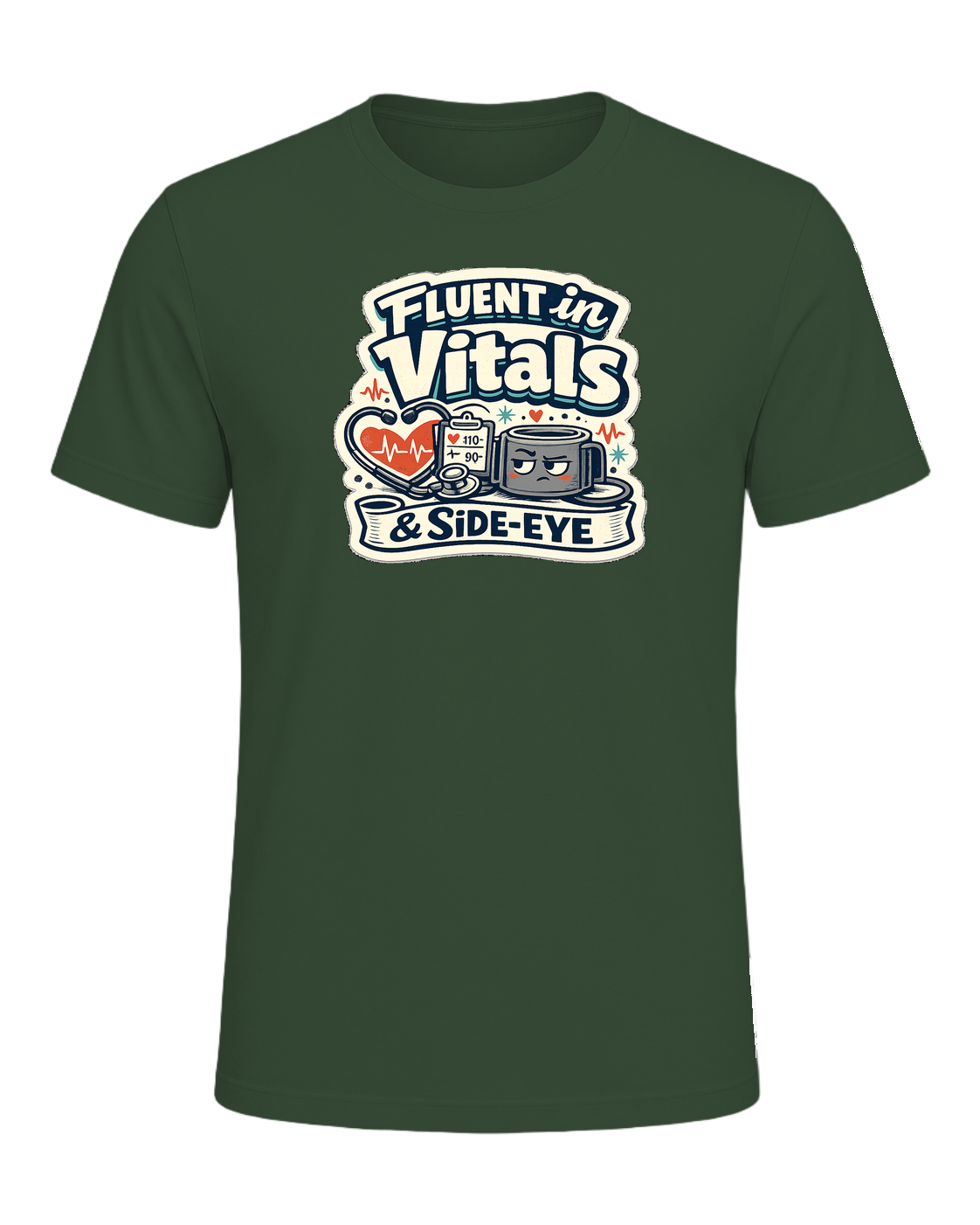Fluent In Vitals & Side-eye Tee — Heather Forest
