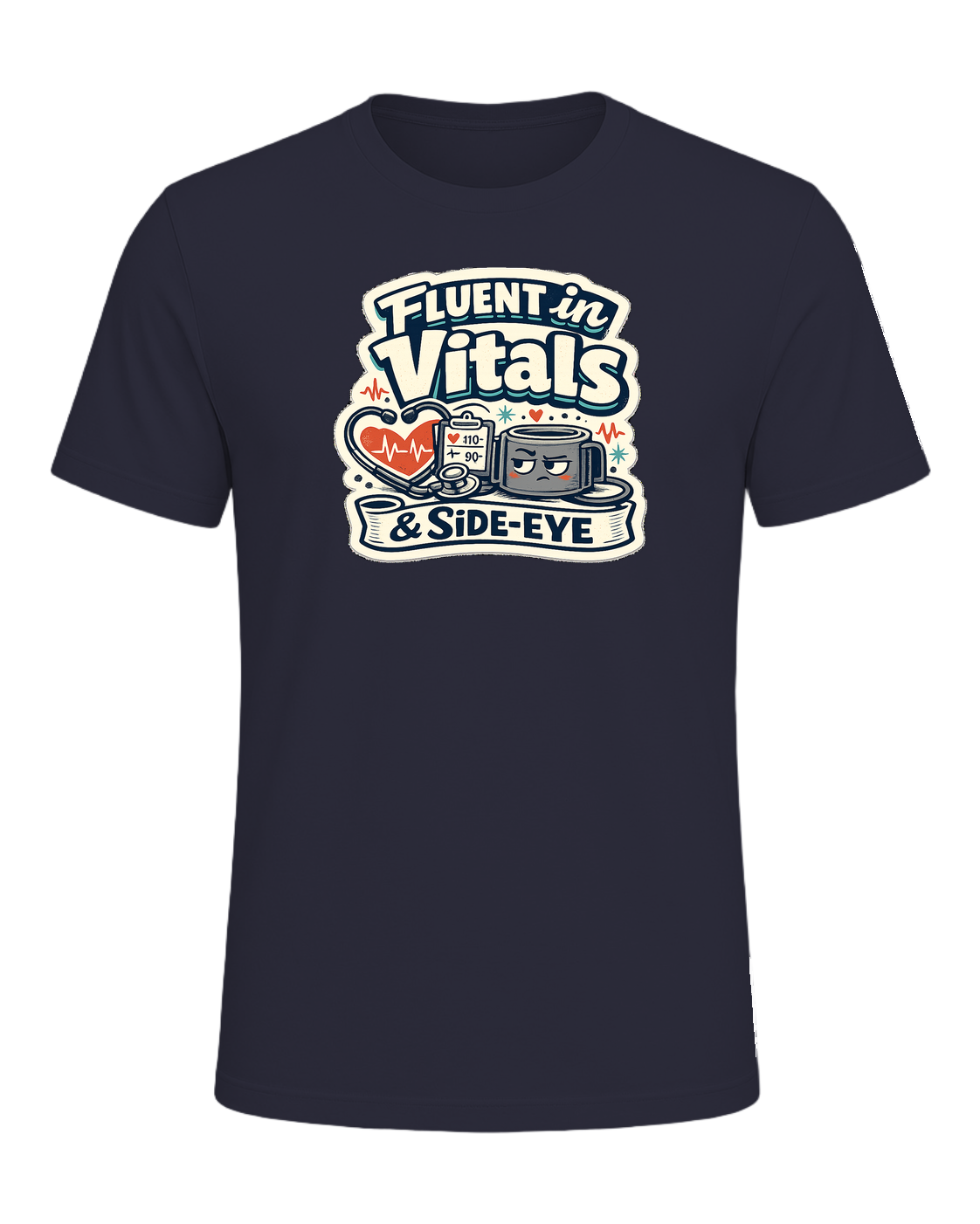 Fluent In Vitals & Side-eye Tee — Heather Navy