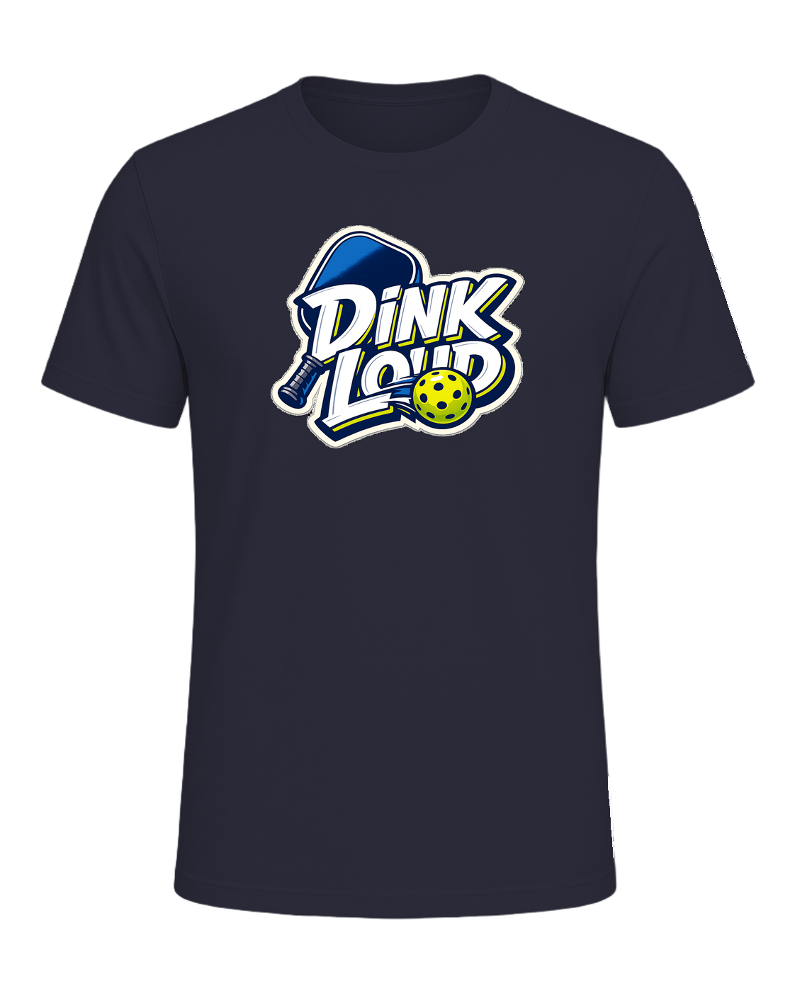 A loud, high-contrast pickleball tee for players who dink soft and talk loud. — Heather Navy