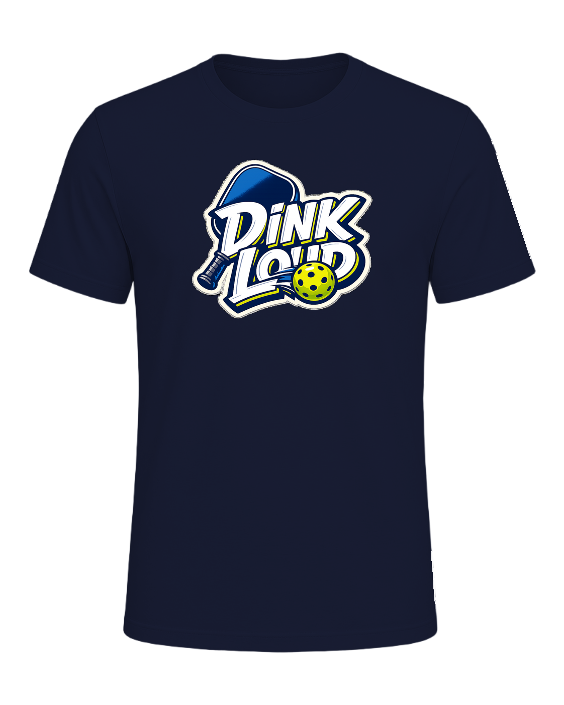 A loud, high-contrast pickleball tee for players who dink soft and talk loud. — Navy