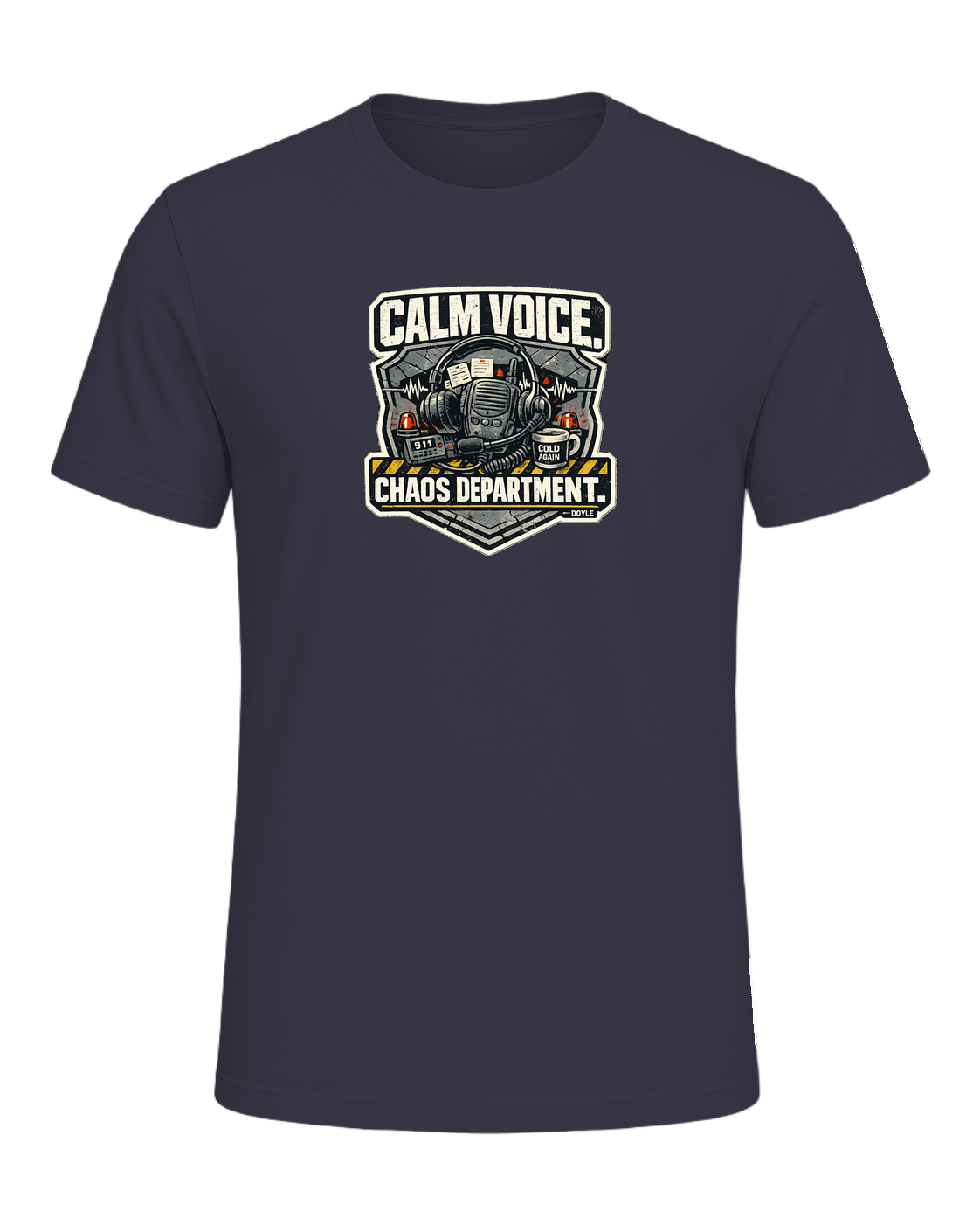 Calm Voice. Chaos Department. Tee — Heather Midnight Navy