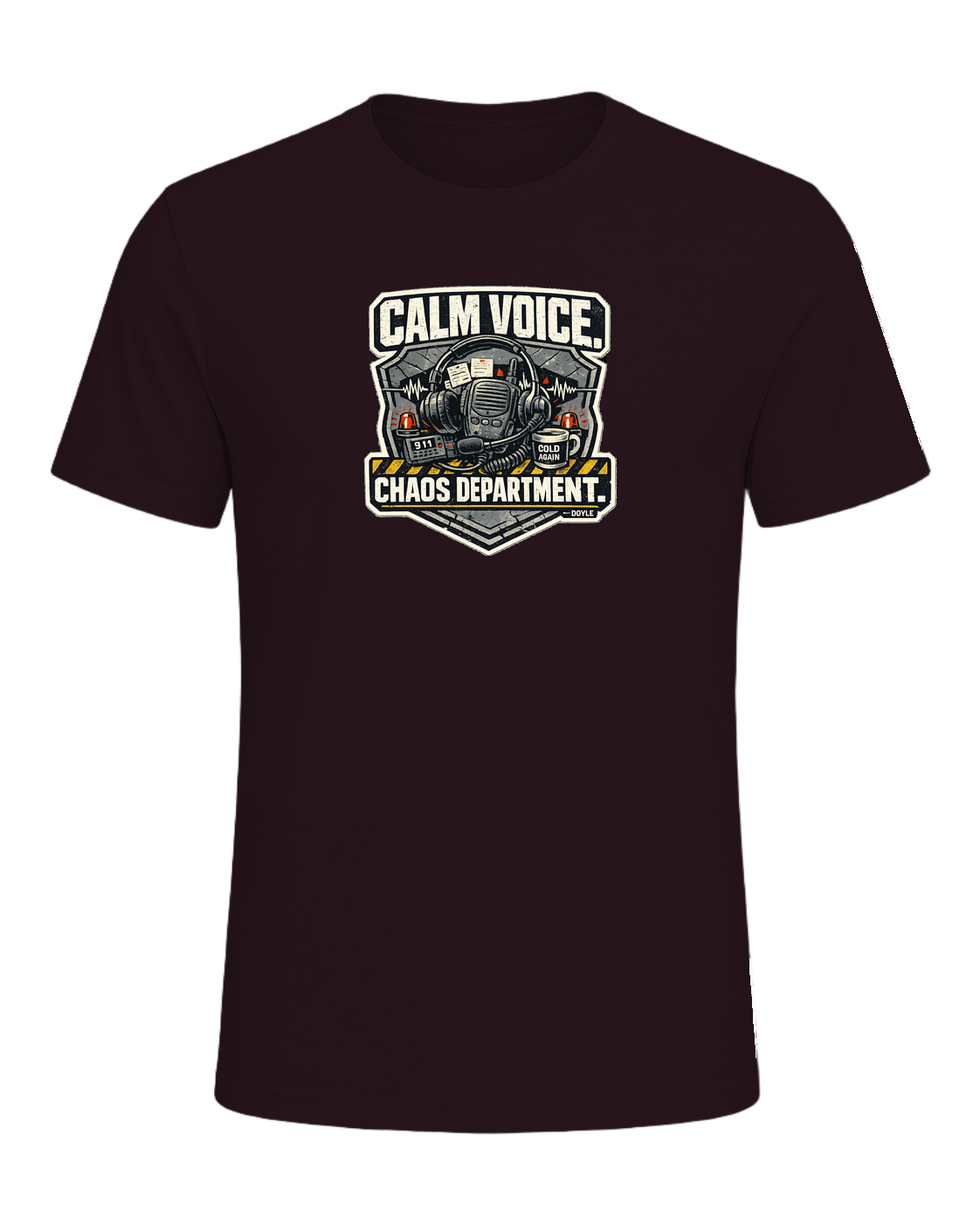 Calm Voice. Chaos Department. Tee — Oxblood Black