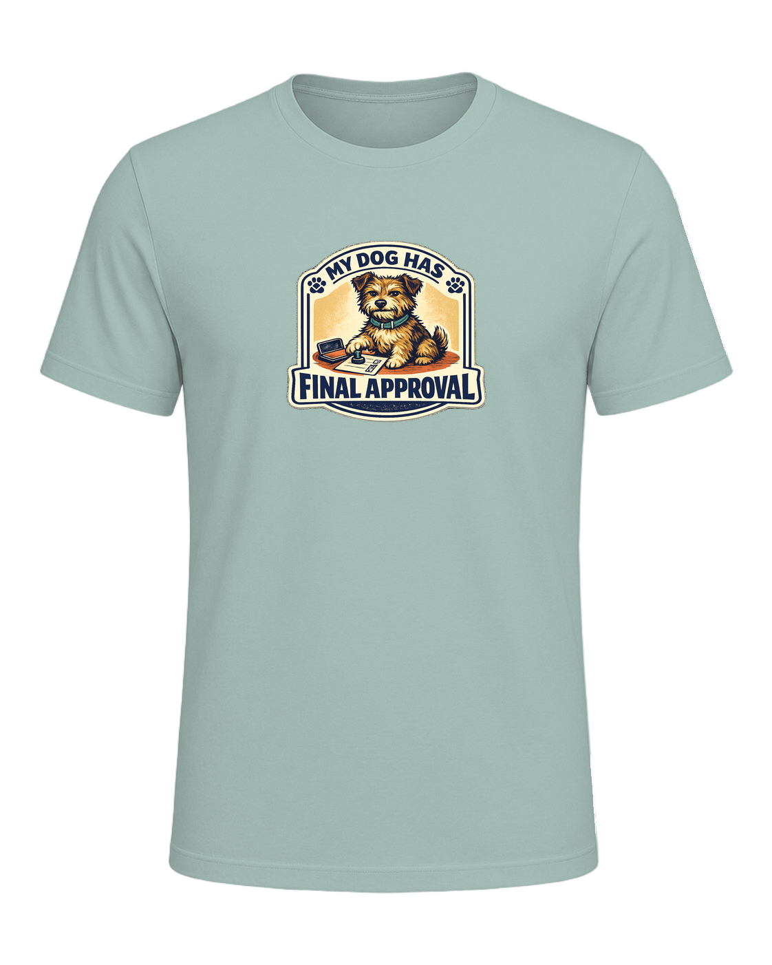 A funny illustrated dog-lover tee for anyone whose pup gets the final vote. — Dusty Blue