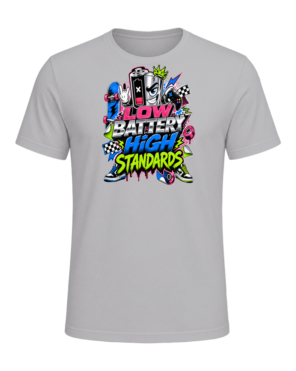 LOW BATTERY HIGH STANDARDS — Athletic Heather
