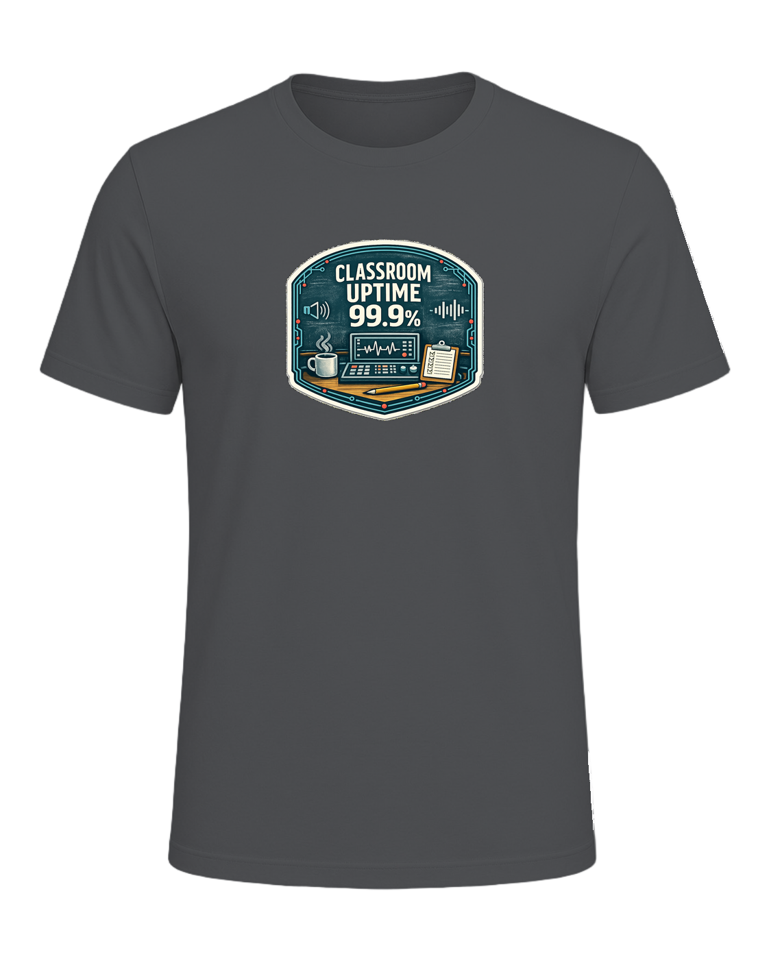 Classroom Uptime 99.9% Tee — Asphalt