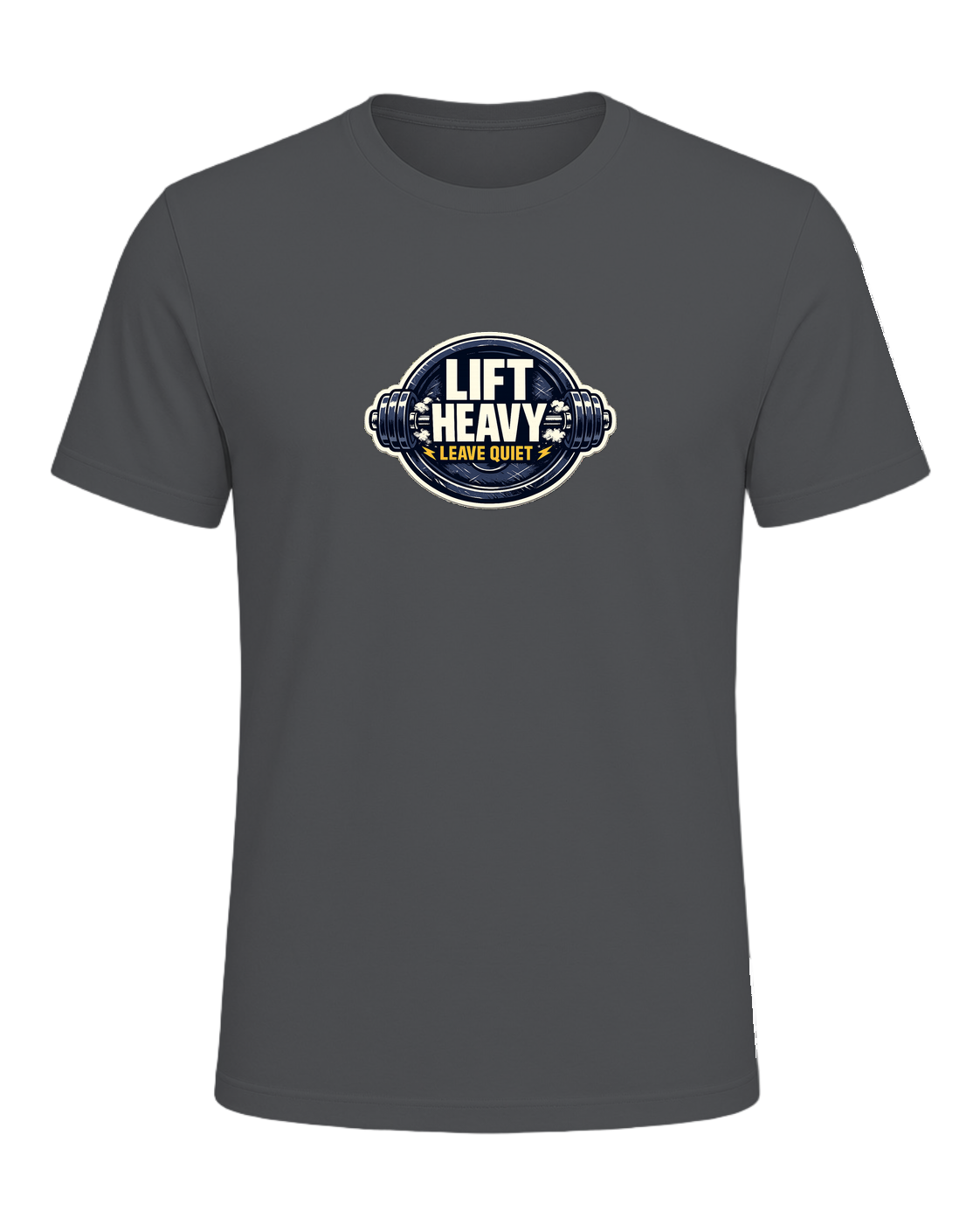 A clean barbell badge tee for lifters who train hard and keep the noise low. — Asphalt