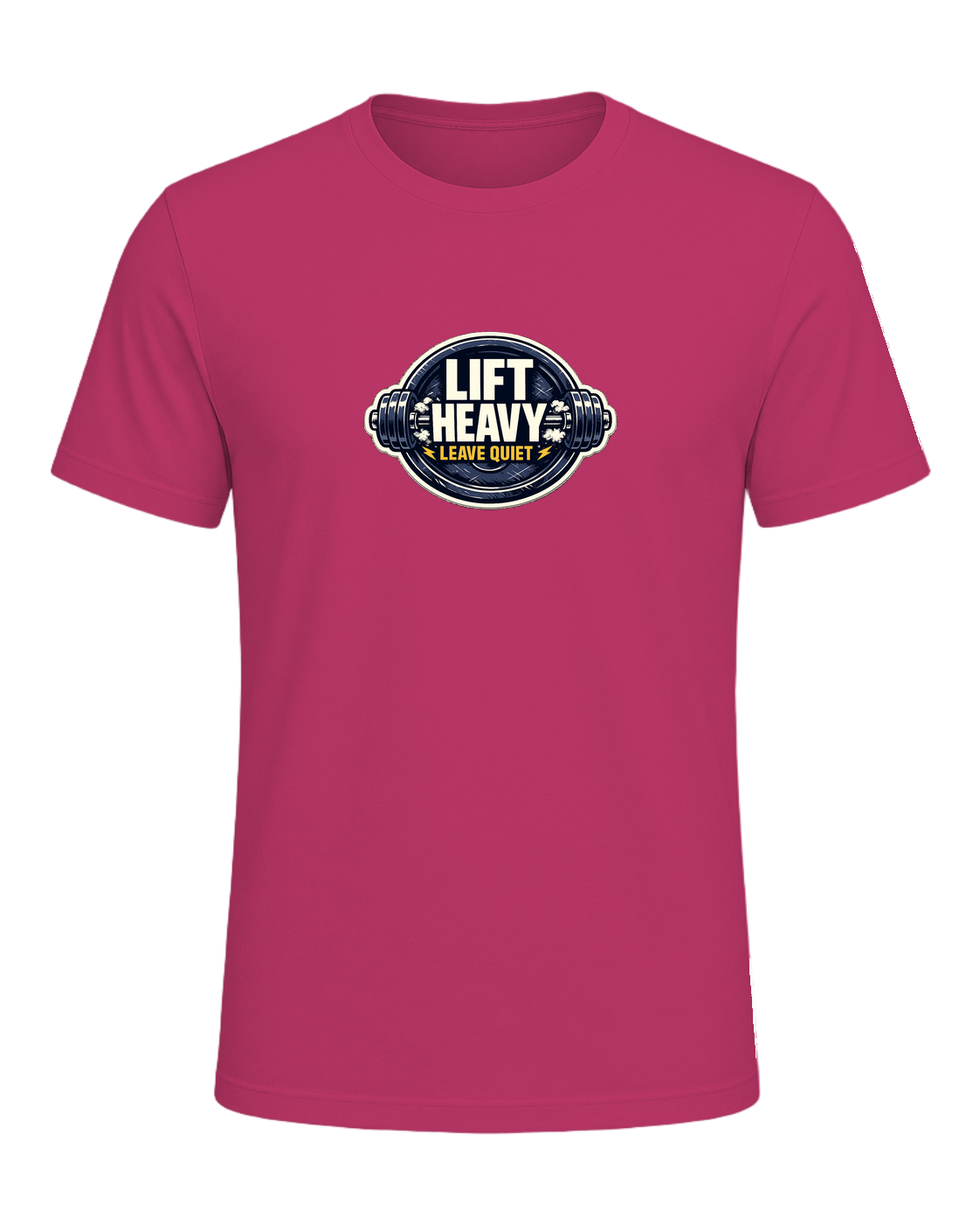 A clean barbell badge tee for lifters who train hard and keep the noise low. — Berry
