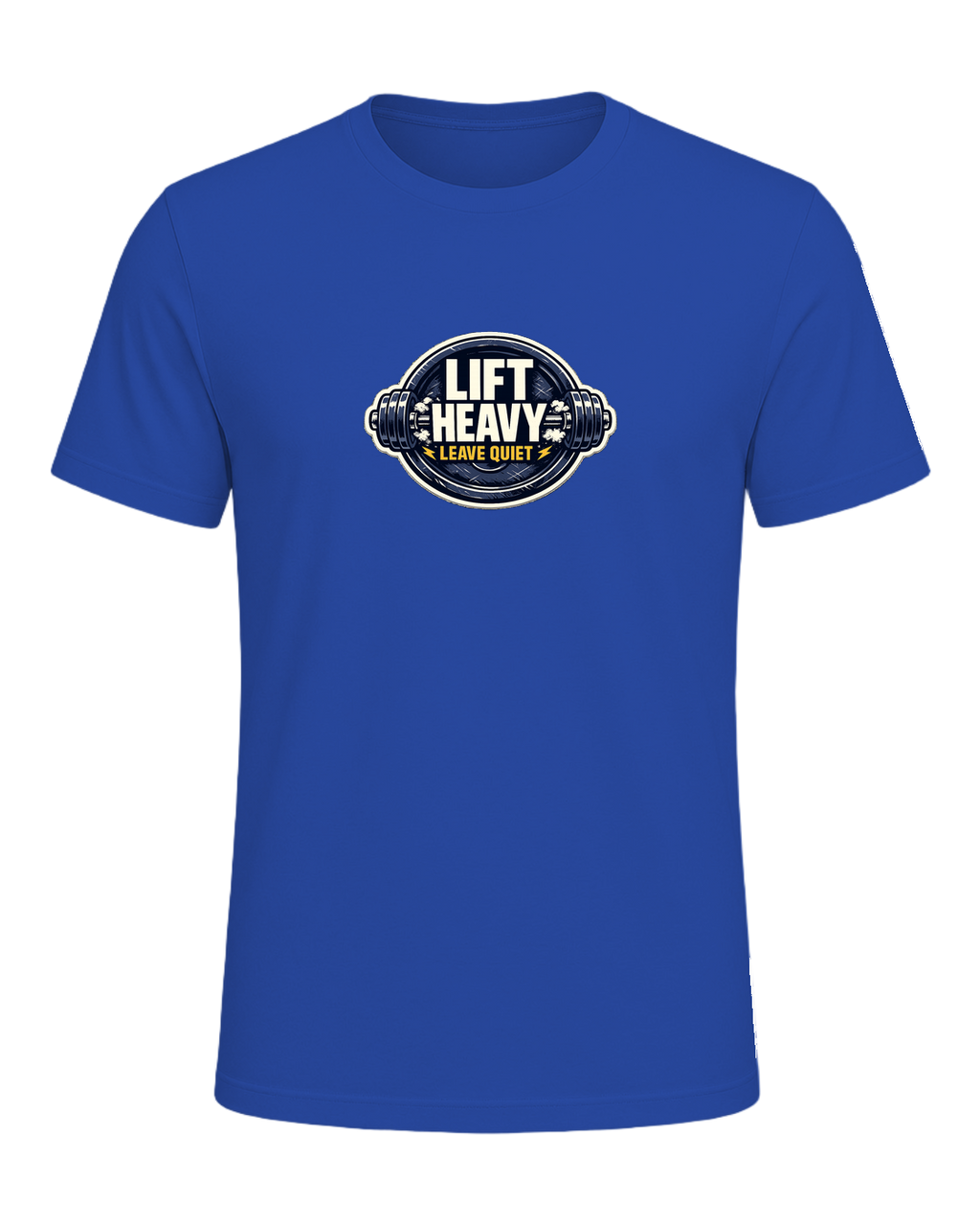 A clean barbell badge tee for lifters who train hard and keep the noise low. — True Royal