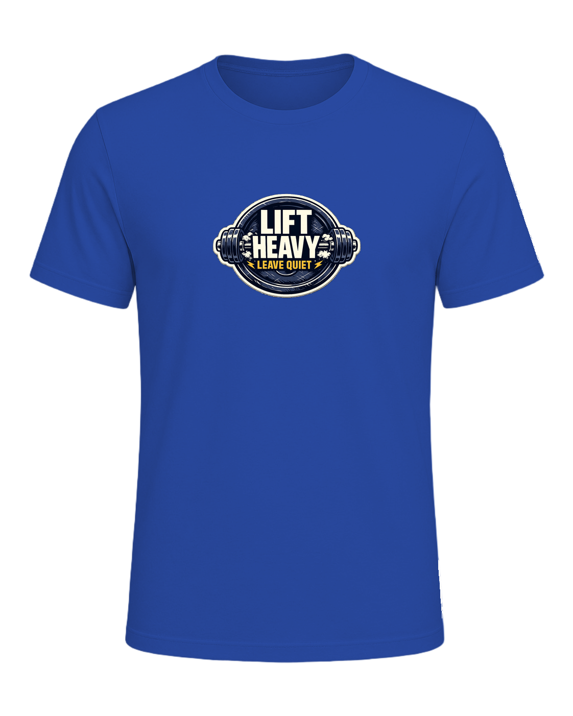 A clean barbell badge tee for lifters who train hard and keep the noise low. — True Royal